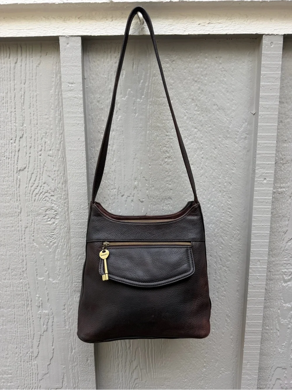 Vintage Fossil 1954 Chocolate Brown Leather Shoulder Bag Purse 75082 Y2K